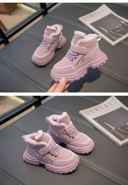 Kids Winter Boots – Children Ankle Boots with Warm Fur, Non Slip Soft Sole Shoes - ZOOMNSTORE