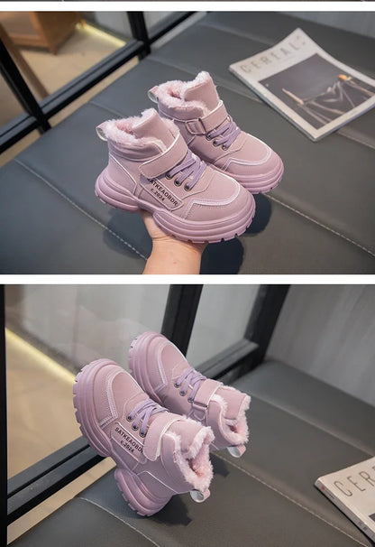 Kids Winter Boots – Children Ankle Boots with Warm Fur, Non Slip Soft Sole Shoes - ZOOMNSTORE