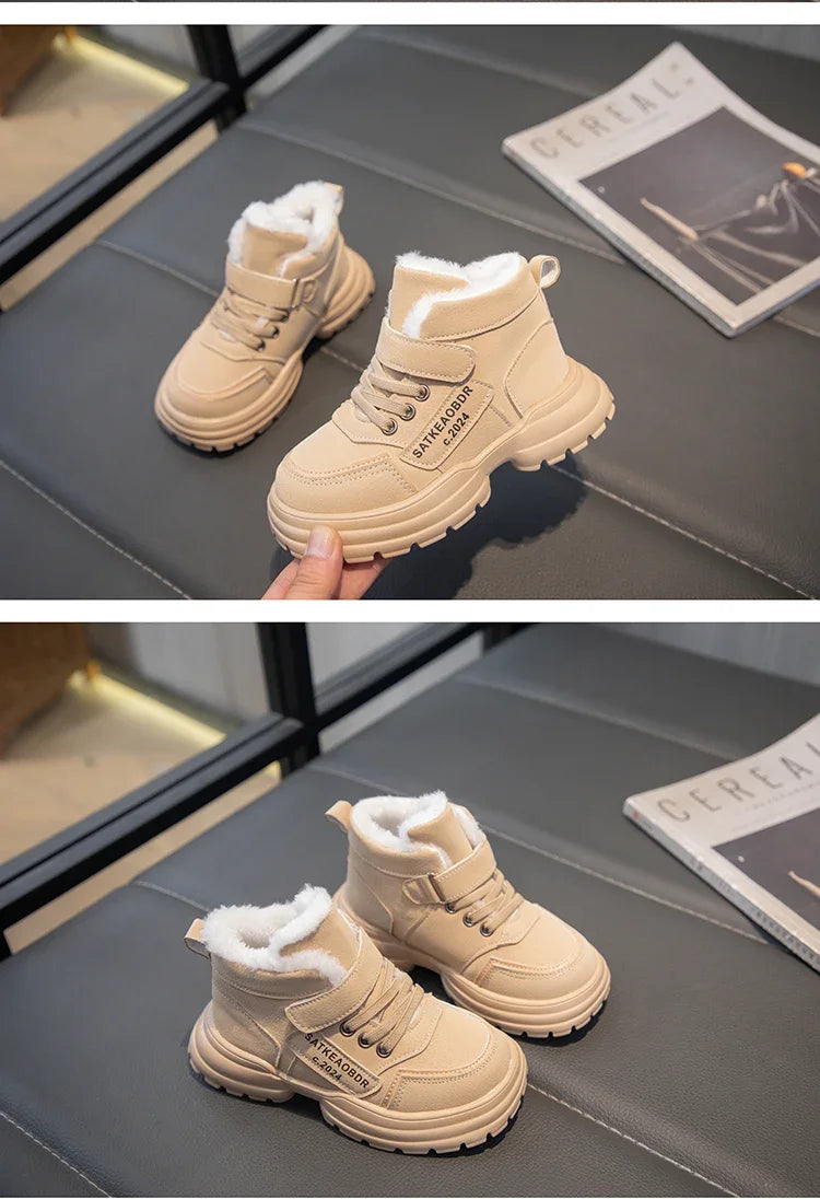 Kids Winter Boots – Children Ankle Boots with Warm Fur, Non Slip Soft Sole Shoes - ZOOMNSTORE