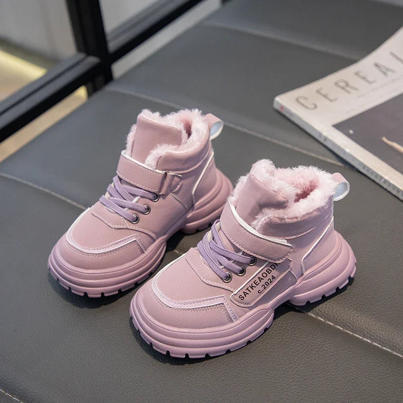 Kids Winter Boots – Children Ankle Boots with Warm Fur, Non Slip Soft Sole Shoes - ZOOMNSTORE