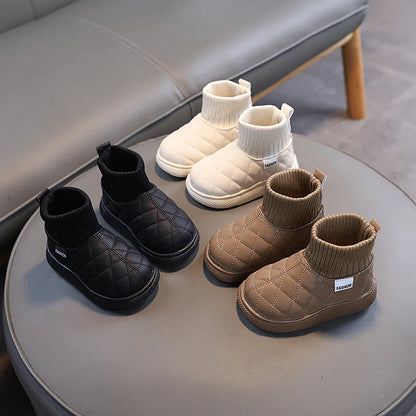 Kids Winter Boots - Girls Warm Velvet Cotton Snow Shoes With Leather Upper - ZOOMNSTORE