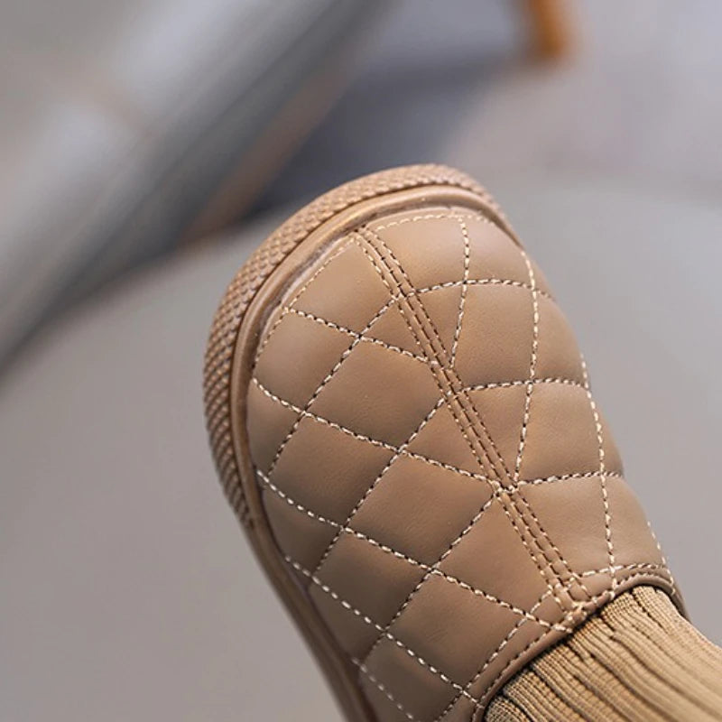 Kids Winter Boots - Girls Warm Velvet Cotton Snow Shoes With Leather Upper - ZOOMNSTORE