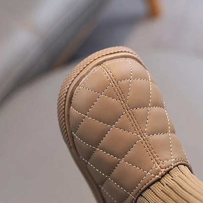 Kids Winter Boots - Girls Warm Velvet Cotton Snow Shoes With Leather Upper - ZOOMNSTORE