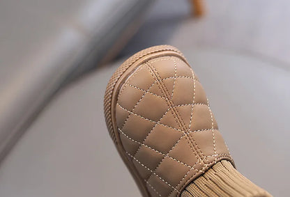 Kids Winter Boots - Girls Warm Velvet Cotton Snow Shoes With Leather Upper - ZOOMNSTORE