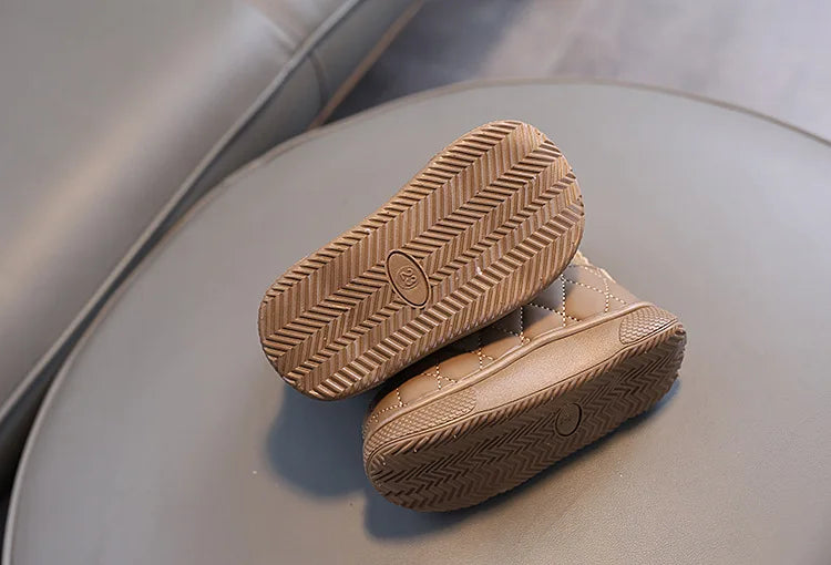 Kids Winter Boots - Girls Warm Velvet Cotton Snow Shoes With Leather Upper - ZOOMNSTORE