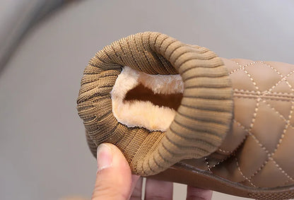 Kids Winter Boots - Girls Warm Velvet Cotton Snow Shoes With Leather Upper - ZOOMNSTORE