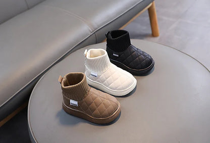 Kids Winter Boots - Girls Warm Velvet Cotton Snow Shoes With Leather Upper - ZOOMNSTORE