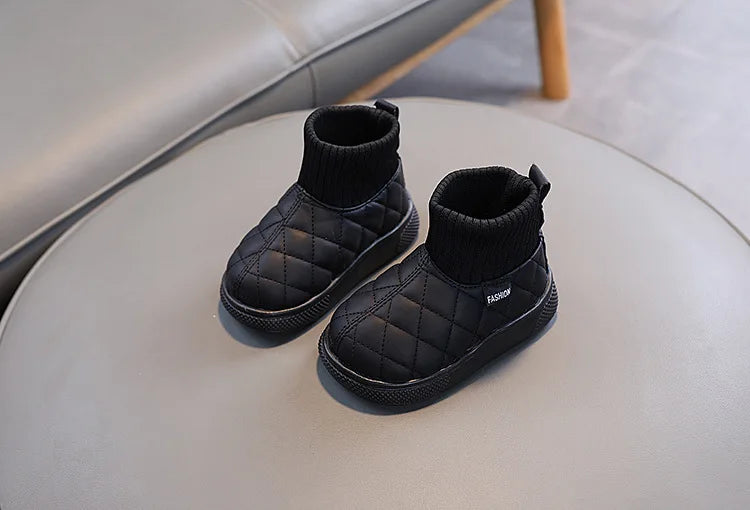 Kids Winter Boots - Girls Warm Velvet Cotton Snow Shoes With Leather Upper - ZOOMNSTORE