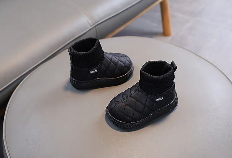 Kids Winter Boots - Girls Warm Velvet Cotton Snow Shoes With Leather Upper - ZOOMNSTORE