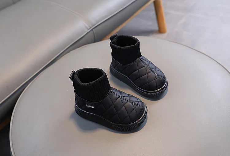 Kids Winter Boots - Girls Warm Velvet Cotton Snow Shoes With Leather Upper - ZOOMNSTORE