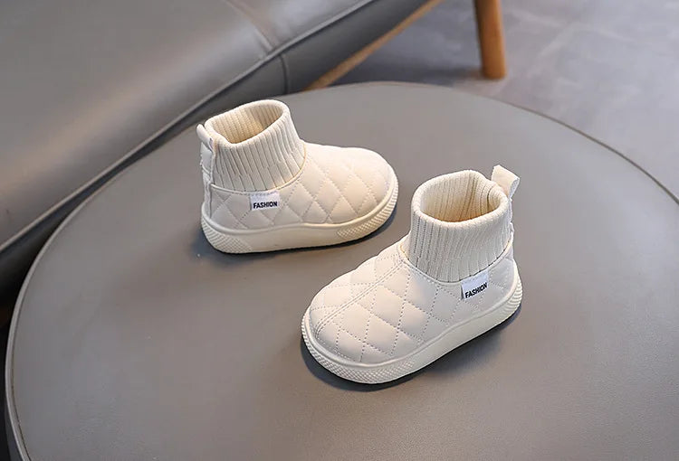 Kids Winter Boots - Girls Warm Velvet Cotton Snow Shoes With Leather Upper - ZOOMNSTORE