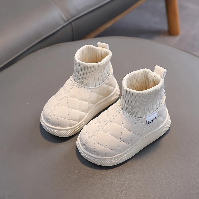 Kids Winter Boots - Girls Warm Velvet Cotton Snow Shoes With Leather Upper - ZOOMNSTORE