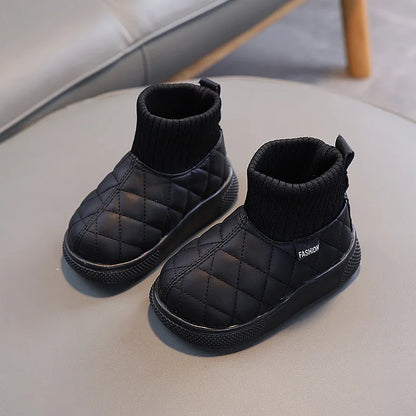 Kids Winter Boots - Girls Warm Velvet Cotton Snow Shoes With Leather Upper - ZOOMNSTORE