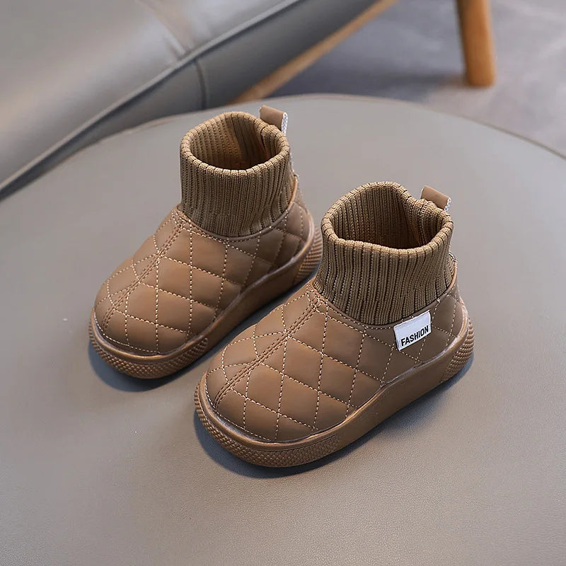 Kids Winter Boots - Girls Warm Velvet Cotton Snow Shoes With Leather Upper - ZOOMNSTORE