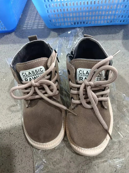 Kids Winter Boots - Plush Inside Cotton Fabric Ankle Height Lace-Up Shoes - ZOOMNSTORE