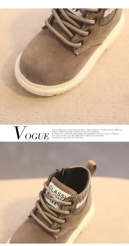 Kids Winter Boots - Plush Inside Cotton Fabric Ankle Height Lace-Up Shoes - ZOOMNSTORE