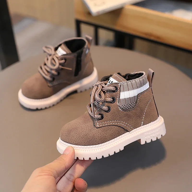 Kids Winter Boots - Plush Inside Cotton Fabric Ankle Height Lace-Up Shoes - ZOOMNSTORE