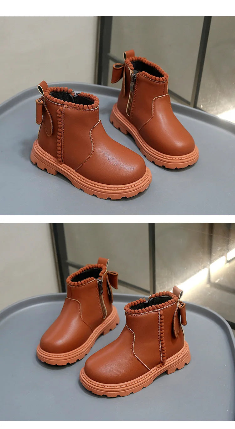 Kids Winter Boots – Warm Toddler Footwear PU Leather Ankle High Shoes - ZOOMNSTORE