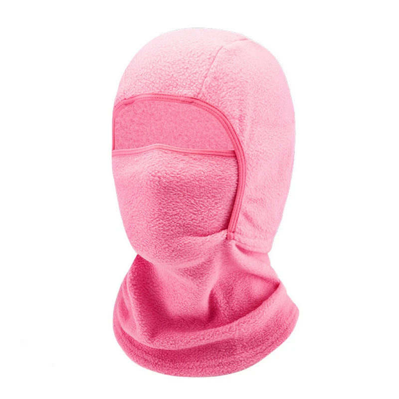 Winter Fleece Kids Balaclava Hat Outdoor Windproof Cycling Cap for Children Boy Girl Solid Color Thick Warm Hooded Beanie Scarf - ZOOMNSTORE