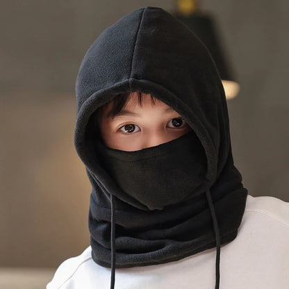 Winter Fleece Kids Balaclava Hat Outdoor Windproof Cycling Cap for Children Boy Girl Solid Color Thick Warm Hooded Beanie Scarf - ZOOMNSTORE