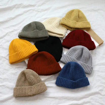 Winter Warm Kids Knitted Woolen Hat 2-6year Boy Girl Children Crochet Bonnet Korean Baby Solid Color Beanie Toddler Pullover Cap - ZOOMNSTORE