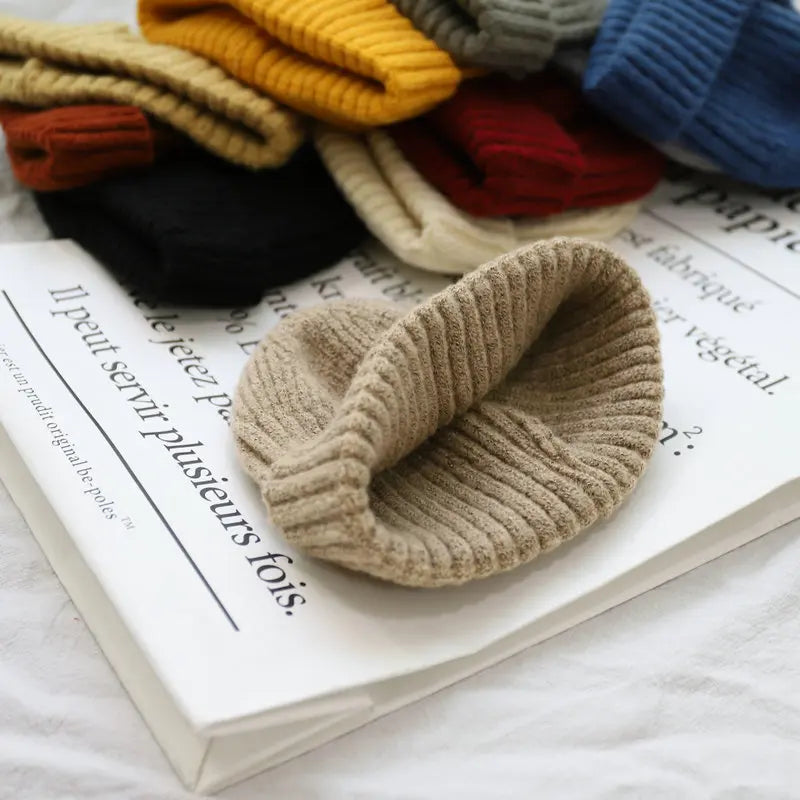 Winter Warm Kids Knitted Woolen Hat 2-6year Boy Girl Children Crochet Bonnet Korean Baby Solid Color Beanie Toddler Pullover Cap - ZOOMNSTORE