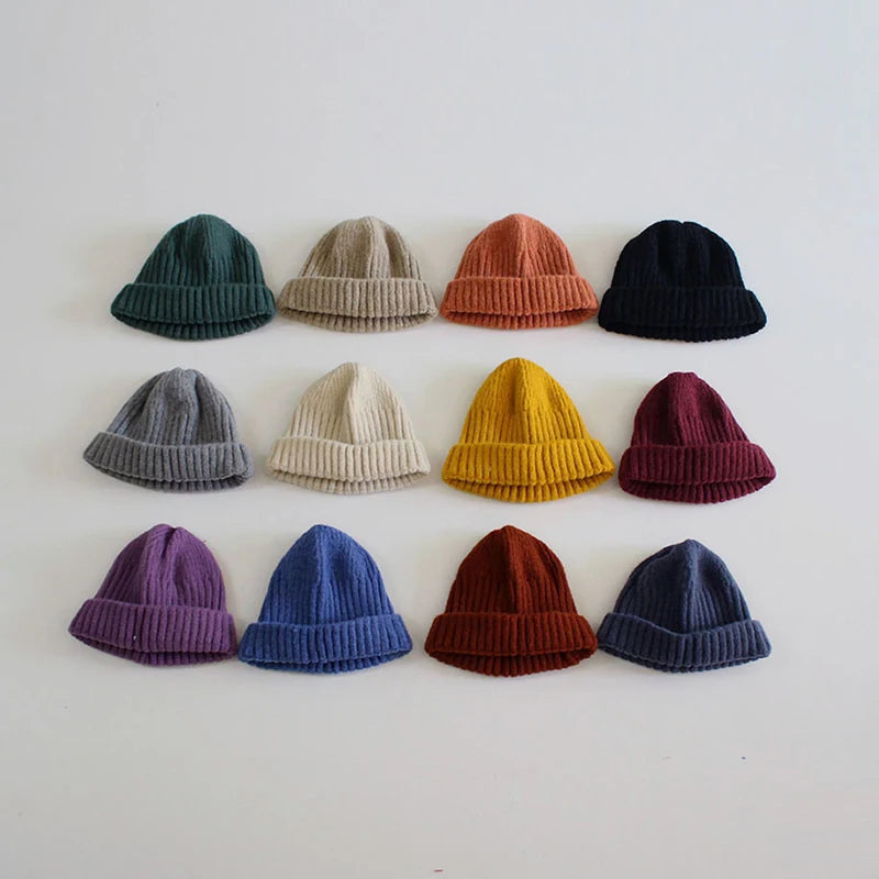 Winter Warm Kids Knitted Woolen Hat 2-6year Boy Girl Children Crochet Bonnet Korean Baby Solid Color Beanie Toddler Pullover Cap - ZOOMNSTORE