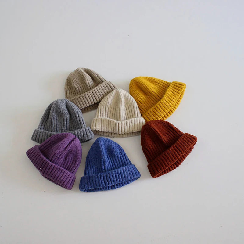 Winter Warm Kids Knitted Woolen Hat 2-6year Boy Girl Children Crochet Bonnet Korean Baby Solid Color Beanie Toddler Pullover Cap - ZOOMNSTORE