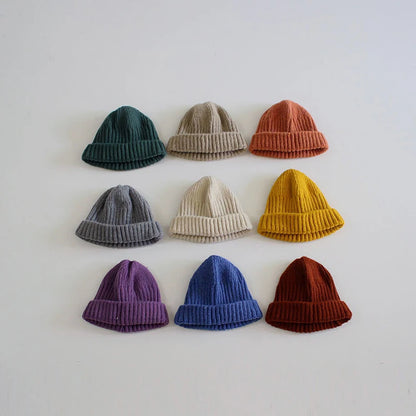 Winter Warm Kids Knitted Woolen Hat 2-6year Boy Girl Children Crochet Bonnet Korean Baby Solid Color Beanie Toddler Pullover Cap - ZOOMNSTORE