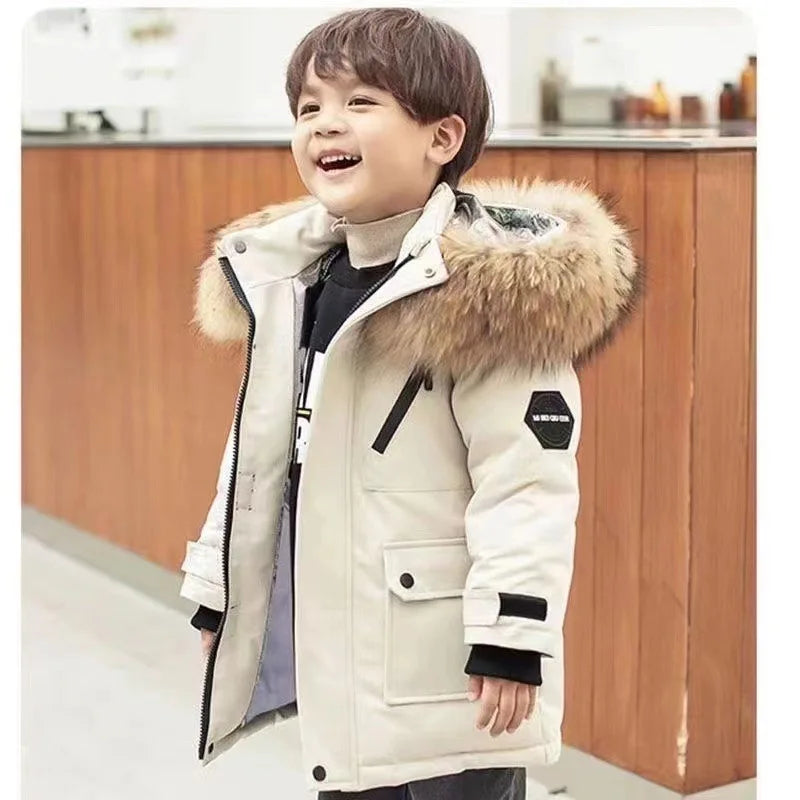 Kids Winter Jacket - Children Padded Coat With Fur Collar Hooded Parka - ZOOMNSTORE