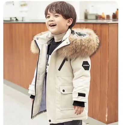 Kids Winter Jacket - Children Padded Coat With Fur Collar Hooded Parka - ZOOMNSTORE
