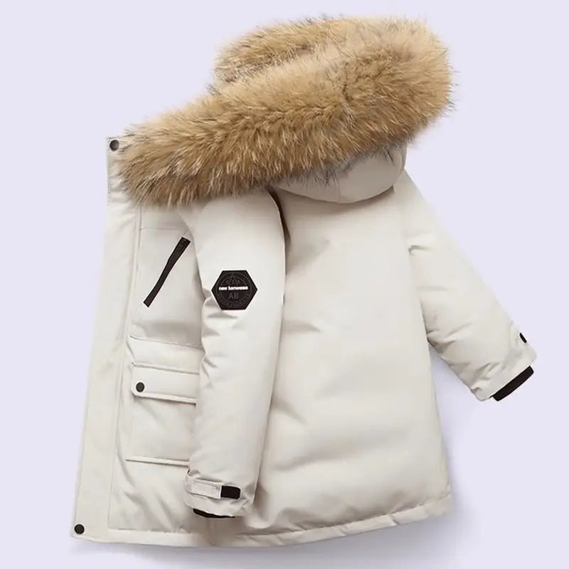 Kids Winter Jacket - Children Padded Coat With Fur Collar Hooded Parka - ZOOMNSTORE