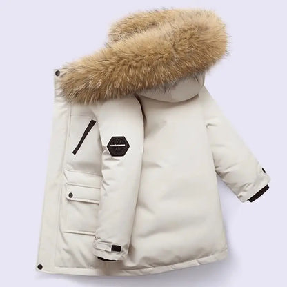Kids Winter Jacket - Children Padded Coat With Fur Collar Hooded Parka - ZOOMNSTORE