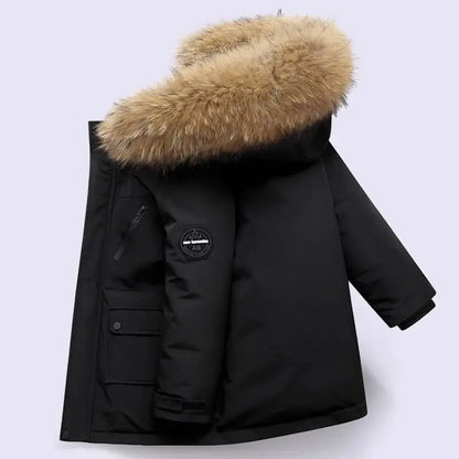 Kids Winter Jacket - Children Padded Coat With Fur Collar Hooded Parka - ZOOMNSTORE