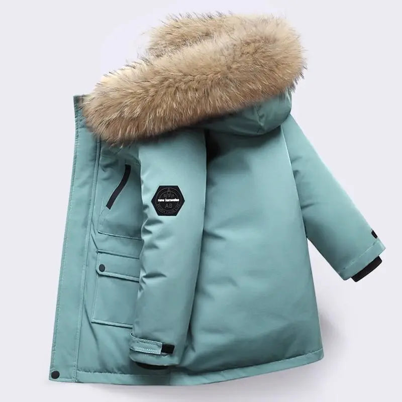 Kids Winter Jacket - Children Padded Coat With Fur Collar Hooded Parka - ZOOMNSTORE