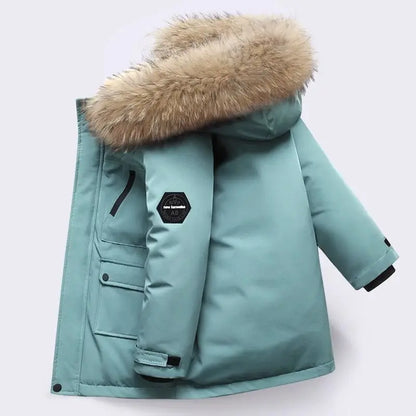 Kids Winter Jacket - Children Padded Coat With Fur Collar Hooded Parka - ZOOMNSTORE