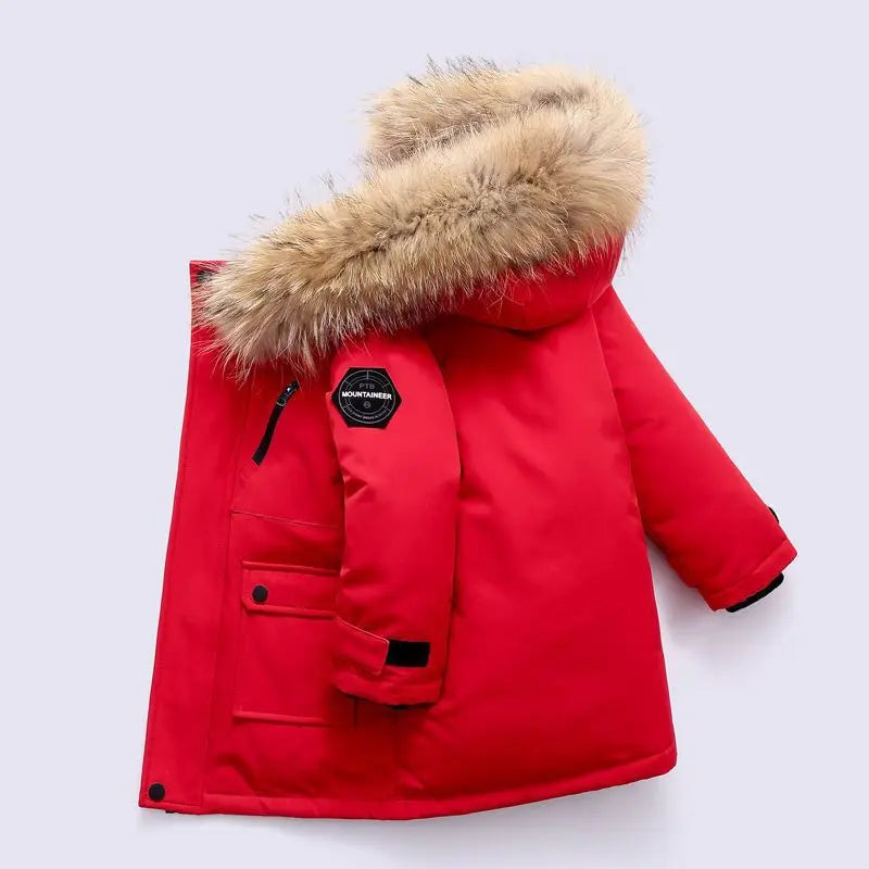 Kids Winter Jacket - Children Padded Coat With Fur Collar Hooded Parka - ZOOMNSTORE