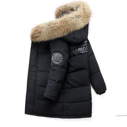 Kids Winter Jacket - Children Padded Coat With Fur Collar Hooded Parka - ZOOMNSTORE