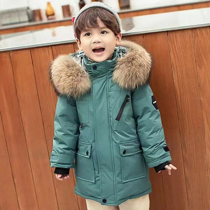 Kids Winter Jacket - Children Padded Coat With Fur Collar Hooded Parka - ZOOMNSTORE