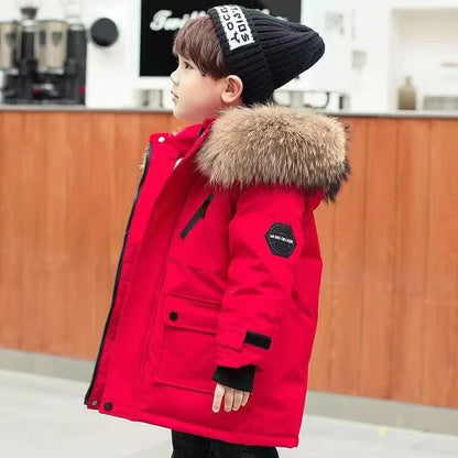 Kids Winter Jacket - Children Padded Coat With Fur Collar Hooded Parka - ZOOMNSTORE