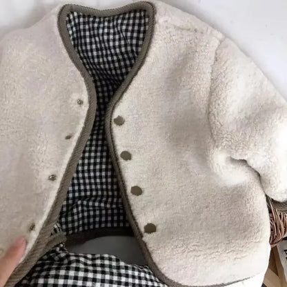Reversible Plaid Plush Jacket - Warm Winter Coat for Kids - ZOOMNSTORE