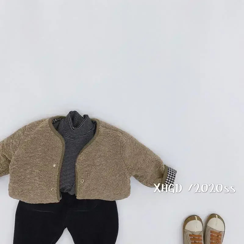 Reversible Plaid Plush Jacket - Warm Winter Coat for Kids - ZOOMNSTORE