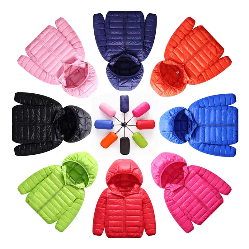 Kids Winter Jackets - Boys Girls Hooded Windproof Coat | Solid Color Outerwear - ZOOMNSTORE