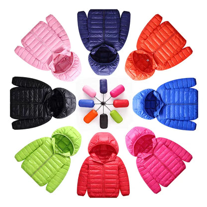 Kids Winter Jackets - Boys Girls Hooded Windproof Coat | Solid Color Outerwear - ZOOMNSTORE