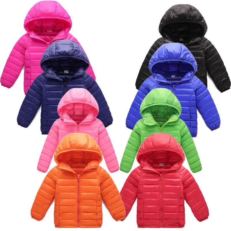 Kids Winter Jackets - Boys Girls Hooded Windproof Coat | Solid Color Outerwear - ZOOMNSTORE