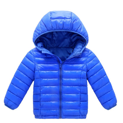 Kids Winter Jackets - Boys Girls Hooded Windproof Coat | Solid Color Outerwear - ZOOMNSTORE
