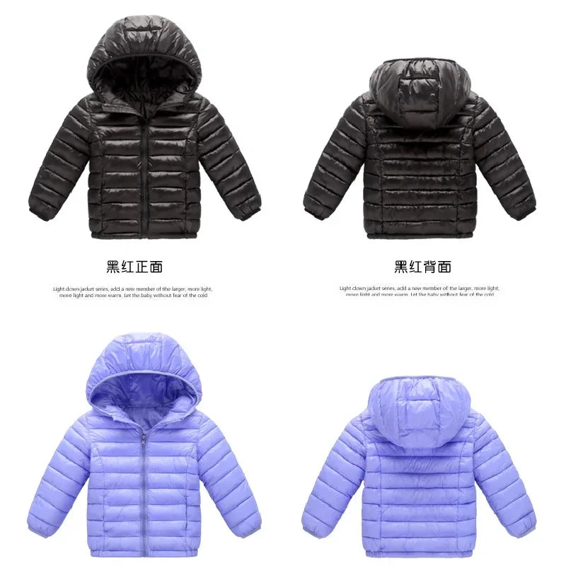 Kids Winter Jackets - Boys Girls Hooded Windproof Coat | Solid Color Outerwear - ZOOMNSTORE