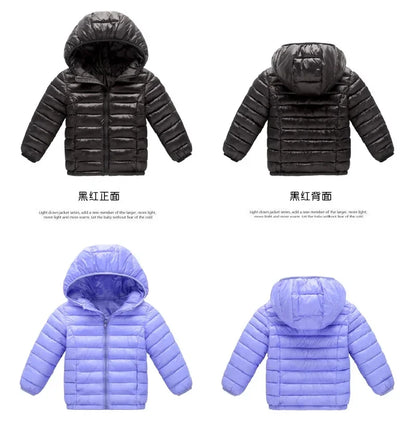 Kids Winter Jackets - Boys Girls Hooded Windproof Coat | Solid Color Outerwear - ZOOMNSTORE