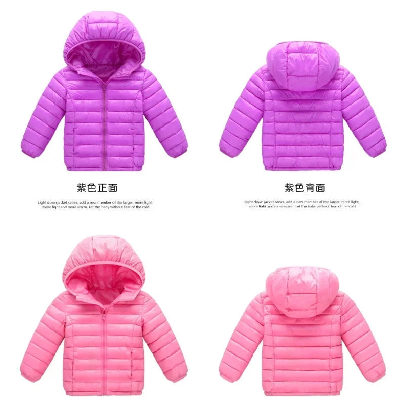 Kids Winter Jackets - Boys Girls Hooded Windproof Coat | Solid Color Outerwear - ZOOMNSTORE