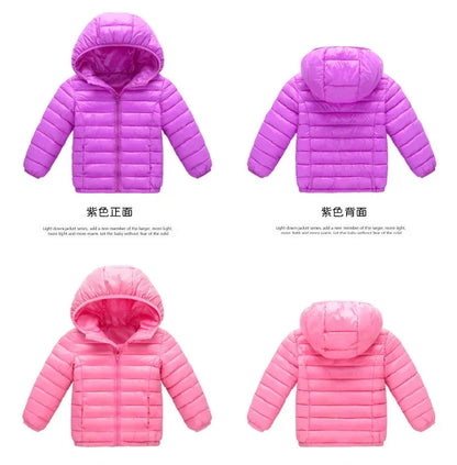 Kids Winter Jackets - Boys Girls Hooded Windproof Coat | Solid Color Outerwear - ZOOMNSTORE